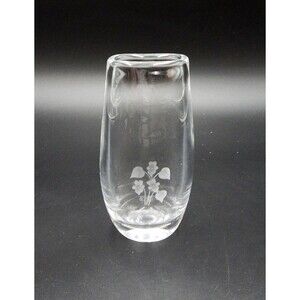 Orrefors Sven Palmqvist Crystal Bud Small Vase Etched Flower 5 1/4 In Signed